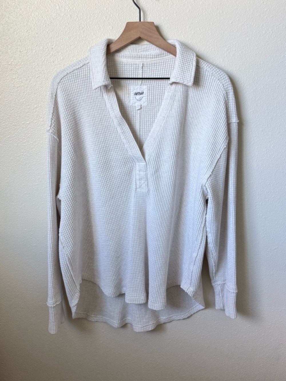 aerie Waffle Polo Sweatshirt Size Medium